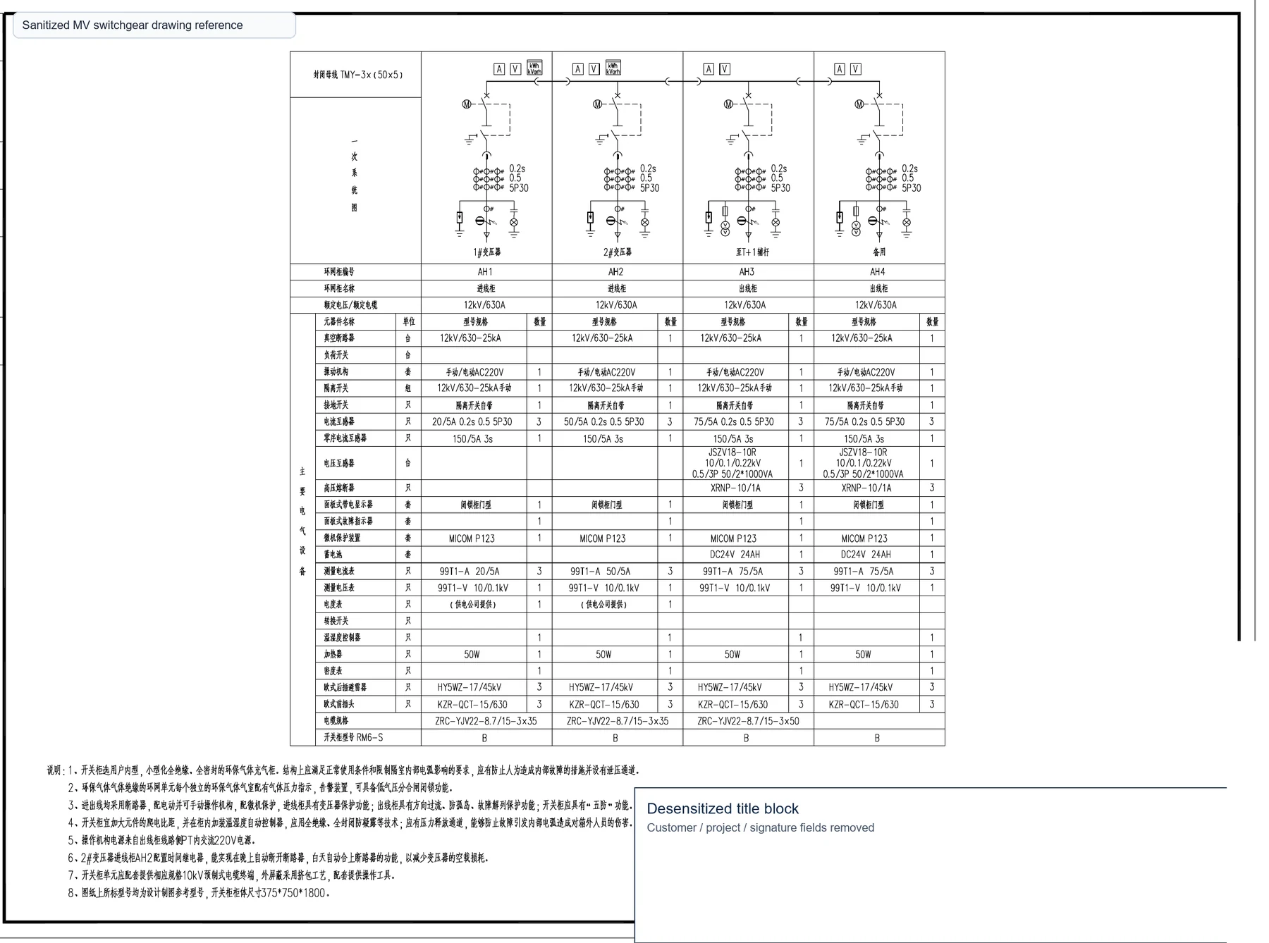 Sanitized distributed solar PV medium-voltage switchgear reference